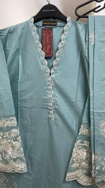 Pakistani Original Hayat Stitched Cotton Co-ords 2 Pcs _ Ice Blue 